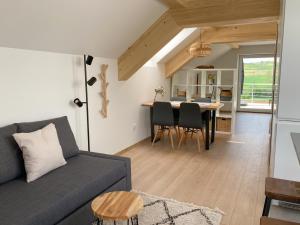a living room with a couch and a table at Agro Lux Apartment - Milenović in Soko Banja