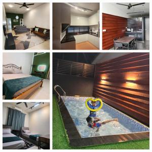 a collage of four pictures of a house with a pool at The Pandan Residence in Kuantan