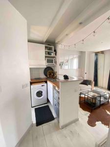 a white kitchen with a sink and a dishwasher at Appartement studio proche Paris 14, Paris 15 in Malakoff