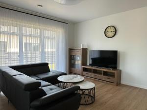 sala de estar con sofá y TV en Villa PANDA HOUSE in Klaipeda en Klaipėda