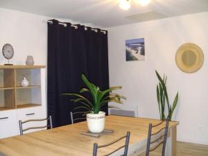 a dining room with a table and a plant at Meublé 2/4 personnes in Noaillac