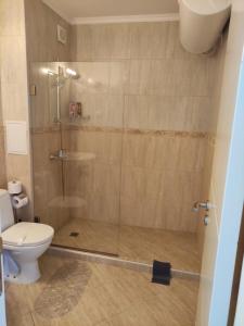 ein Badezimmer mit Dusche und Toilette in der Unterkunft Apartments Atia Resort in Tschernomorez