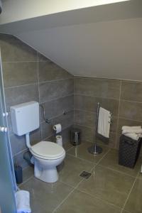 een badkamer met een wit toilet in een kamer bij Apartmani Dina 2 in Posedarje +20 foto's