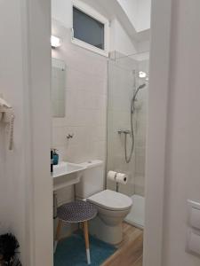 クーセグにあるGábriel Apartman 2のトイレ、洗面台、シャワー付きのバスルーム +14枚の写真