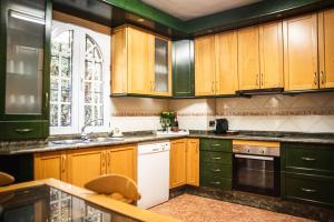 a kitchen with wooden cabinets and a sink at Villa del Mamut, Padul Granada in Padul