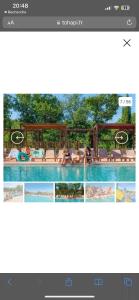a collage of a pool with two people in the water at Mobilhome ´Sandra ´ in Lagorce