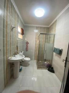 a bathroom with a shower and a sink and a toilet at A gorgeous furnished 3 BDs apt in 6th Of October
