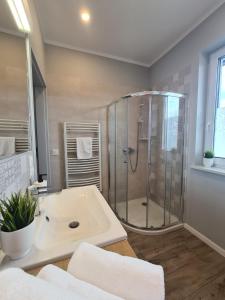 Kúpeľňa v ubytovaní APARTAMENTY "LA VILLA" SUPERIOR II z dwoma sypialniami, balkonem, parkingiem, blisko centrum