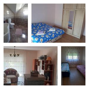 a collage of four pictures of a bedroom at Sunny in Trnava