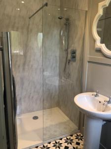 a bathroom with a shower and a sink at Willow Lodge 1 in North Newton