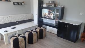 salon z telewizorem i krzesłami w obiekcie Drinska Ljepotica w mieście Bijeljina
