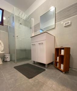 a bathroom with a toilet and a sink and a mirror at המקום של ענת. Anat's place in Tel ‘Adashim