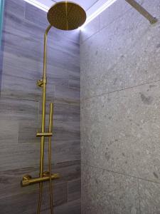 a shower in a bathroom with a shower head at Barocco Island Studios in Skala Potamias