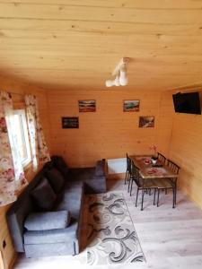 a living room with a couch and a table at Agroturystykadomkistawisko in Solina