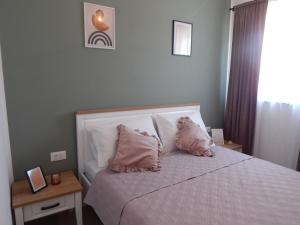 sypialnia z łóżkiem z 2 poduszkami w obiekcie Apartmani Luka w mieście Grebaštica
