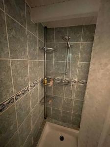 a shower with a hose in a bathroom at Maison Bretonne de charme à la campagne in Sérent