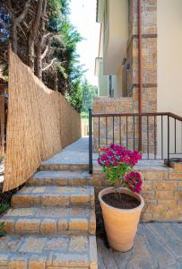 a plant in a pot next to a fence at Penelope Luxury Suites in Fourka