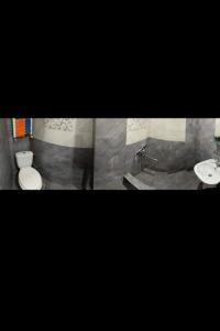 twee foto's van een badkamer met toilet en wastafel bij Lovely_apartment in Tbilisi City