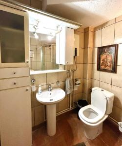 een badkamer met een toilet en een wastafel bij Baroque-style apartment in Štip