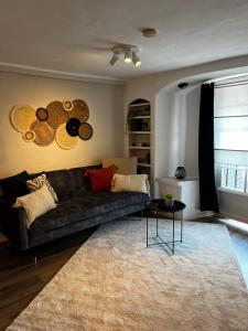 ein Wohnzimmer mit einem Sofa und einem Teppich in der Unterkunft Ferienhaus „große Familie“ in Zülpich