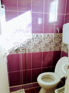 un bagno con un water e una parete piastrellata viola di Timočko gnezdo a Zaječar