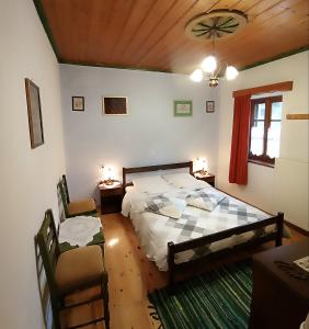 a bedroom with a bed and a table and a chair at Aloni Guesthouse in Ano Pedina
