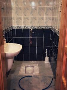 a small bathroom with a sink and a toilet at Zirve Apart in Uzungöl +29 photos