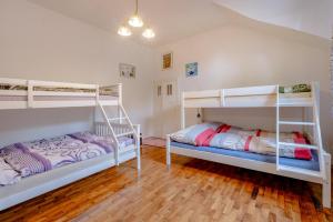 two bunk beds in a room with wooden floors at art-house 1 apartment with terrace in Děčín