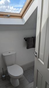a bathroom with a toilet and a window at Brodleys' Hill Studio 286d in Ballymena