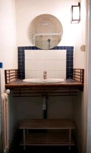 ein Bad mit einem Waschbecken und einem Spiegel in der Unterkunft Comme une petite maison en ville in Montrouge