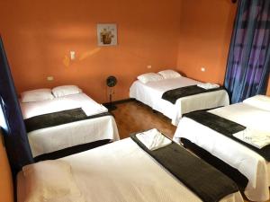 a room with three beds in a room at Ciudad Vieja Bed & Breakfast Hotel in Guatemala