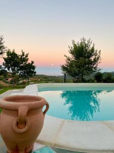 a large vase sitting next to a swimming pool at Domus de Goene in Loceri