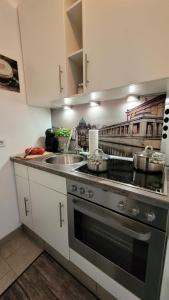 una cucina con fornelli e lavello di Berlin-Oase - schnuckelige Ferienwohnung an der Grenze zu Berlin a Schönefeld