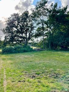 a field of grass with trees in the background at Appartement cosy à la campagne in Languidic