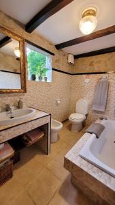 a bathroom with a tub and a toilet and a sink at La casita "A de Naval" in Pontevedra