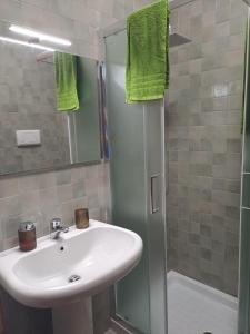a bathroom with a sink and a shower at Il posto Giusto in Pieve di Soligo