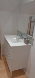 a bathroom with a white sink and a mirror at Gîte La Belle étoile - Paray-le-Monial in Paray-le-Monial