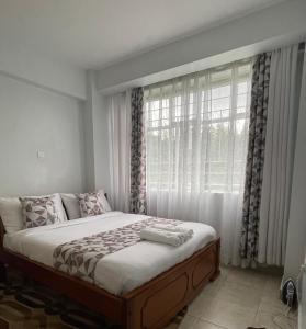 1 dormitorio con 1 cama grande y ventana en Prime Nest Grey point 305, en Kericho