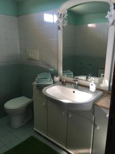 bagno con lavandino, servizi igienici e specchio di Enza-home-in-ROMA a Borghesiana