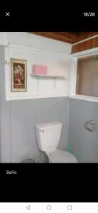 ein Bad mit einem weißen WC in einem Zimmer in der Unterkunft La estancia en la Isla in Isla Negra