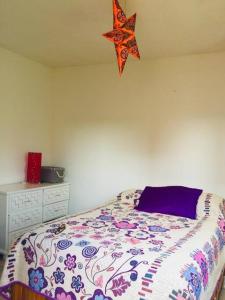 a bedroom with a bed with a star on the wall at Casita Zapata in Emiliano Zapata