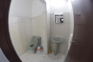 een badkamer met een groen toilet en een wastafel bij Hotel La Mansión in Villarrica