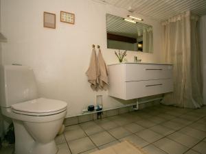 y baño con aseo, lavabo y espejo. en Holiday home Rudkøbing XX, en Rudkøbing