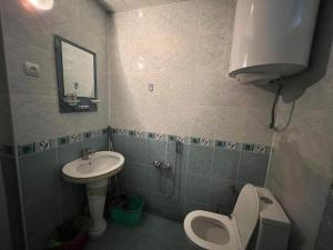 a small bathroom with a toilet and a sink at Panoramic Tufandag family Apartment in Gabala