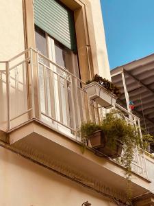 uma varanda com vasos de plantas num edifício em B&B Meliora Rooms em Avola