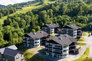 an aerial view of an apartment complex with houses at Alpin Apartments Sørlia in Hafjell