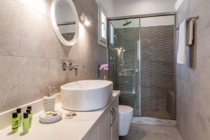 a bathroom with a sink and a toilet and a mirror at Afroditi Ftelia Anemone in Elia