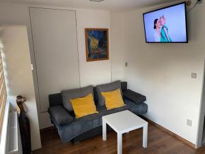 sala de estar con sofá y mesa en Apartmán - F - Vyhlídka nad řekou, en Zdiby