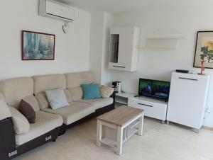 salon z kanapą i telewizorem w obiekcie Holiday Apartment Torres Montecarlo w mieście Benidorm