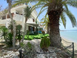 una casa en la playa con una palmera en Chalet en mar menor en La Manga del Mar Menor